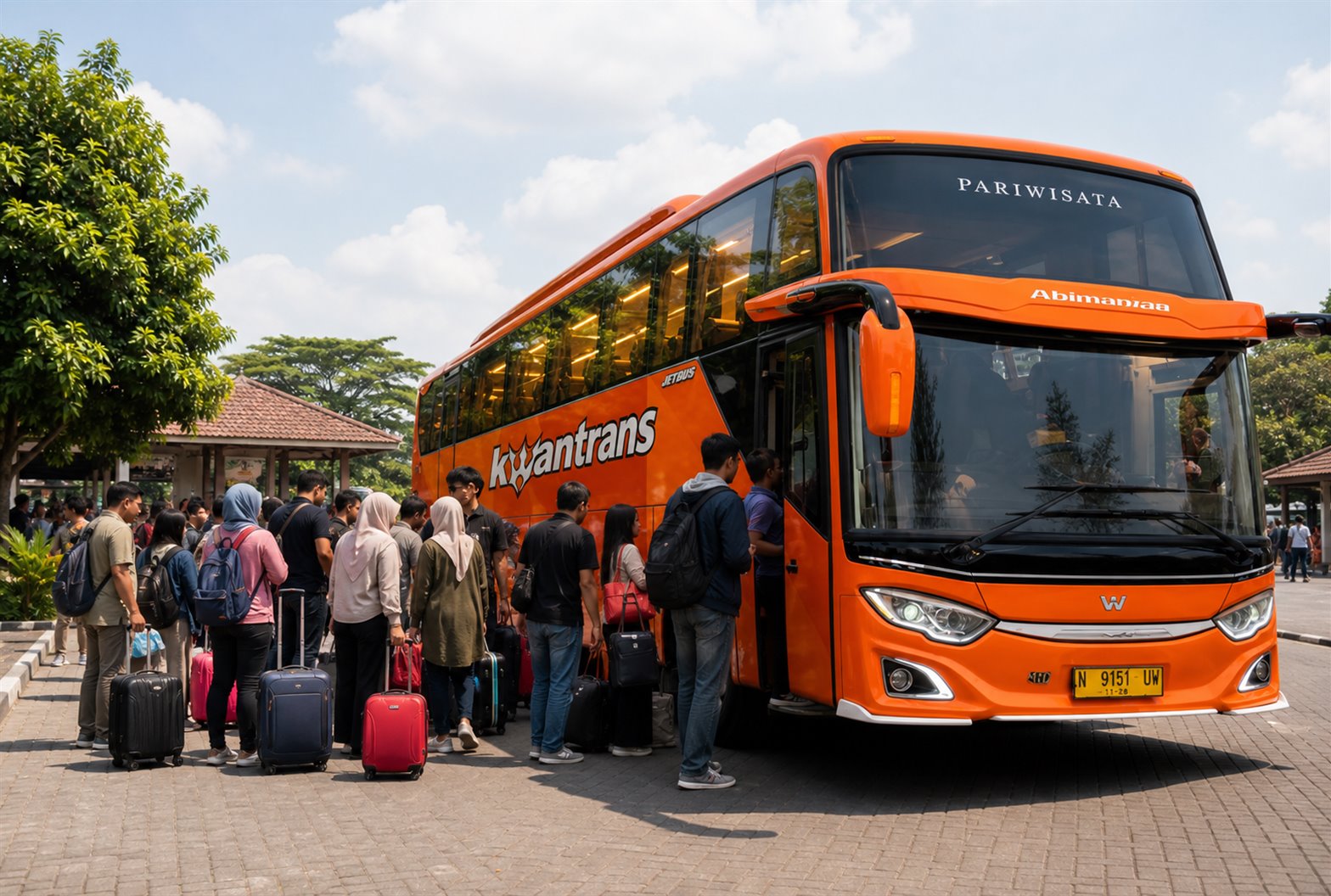 Bus melintasi jalan sepi